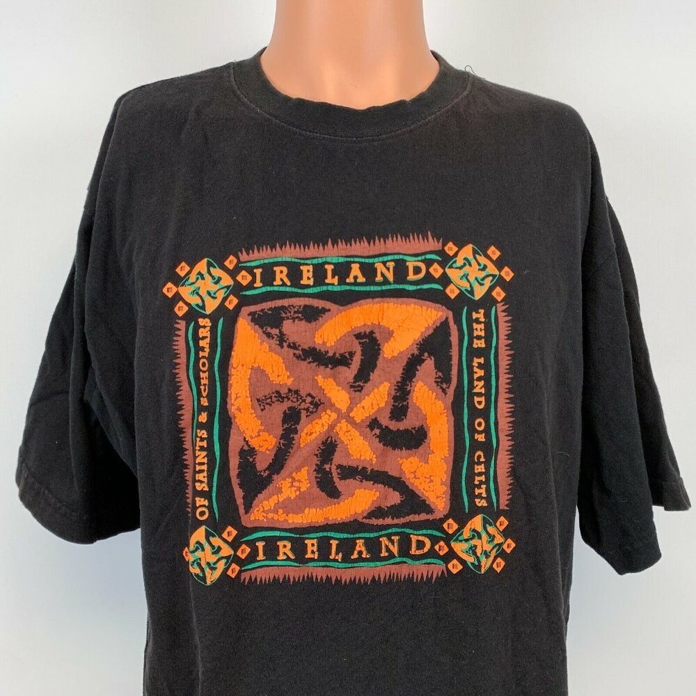 Ireland The Land Of Celts T Shirt Vintage 90s Of Saints And Scholars Black 2XL
